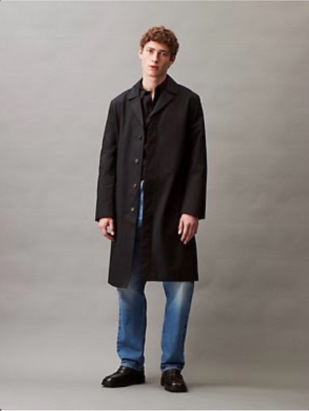 Men's Black Single-Breasted Long Coat